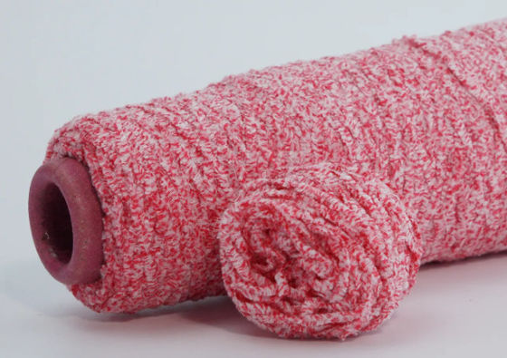 Due colori miscelati di chenille, filati di fibra, colorati, 50% poliestere, 50% cotone, miscelato, punto bianco